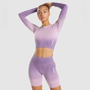 GYMSHARK ADAPT OMBRE SEAMLESS LONG SLEEVE CROP TOP SMALL
